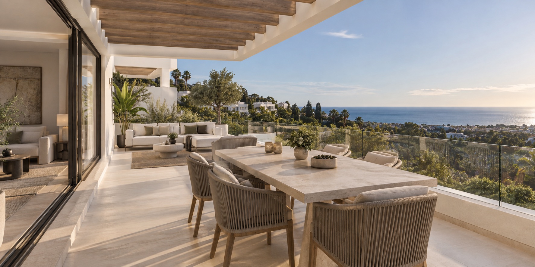 Broad private terrace overlooking the landscape