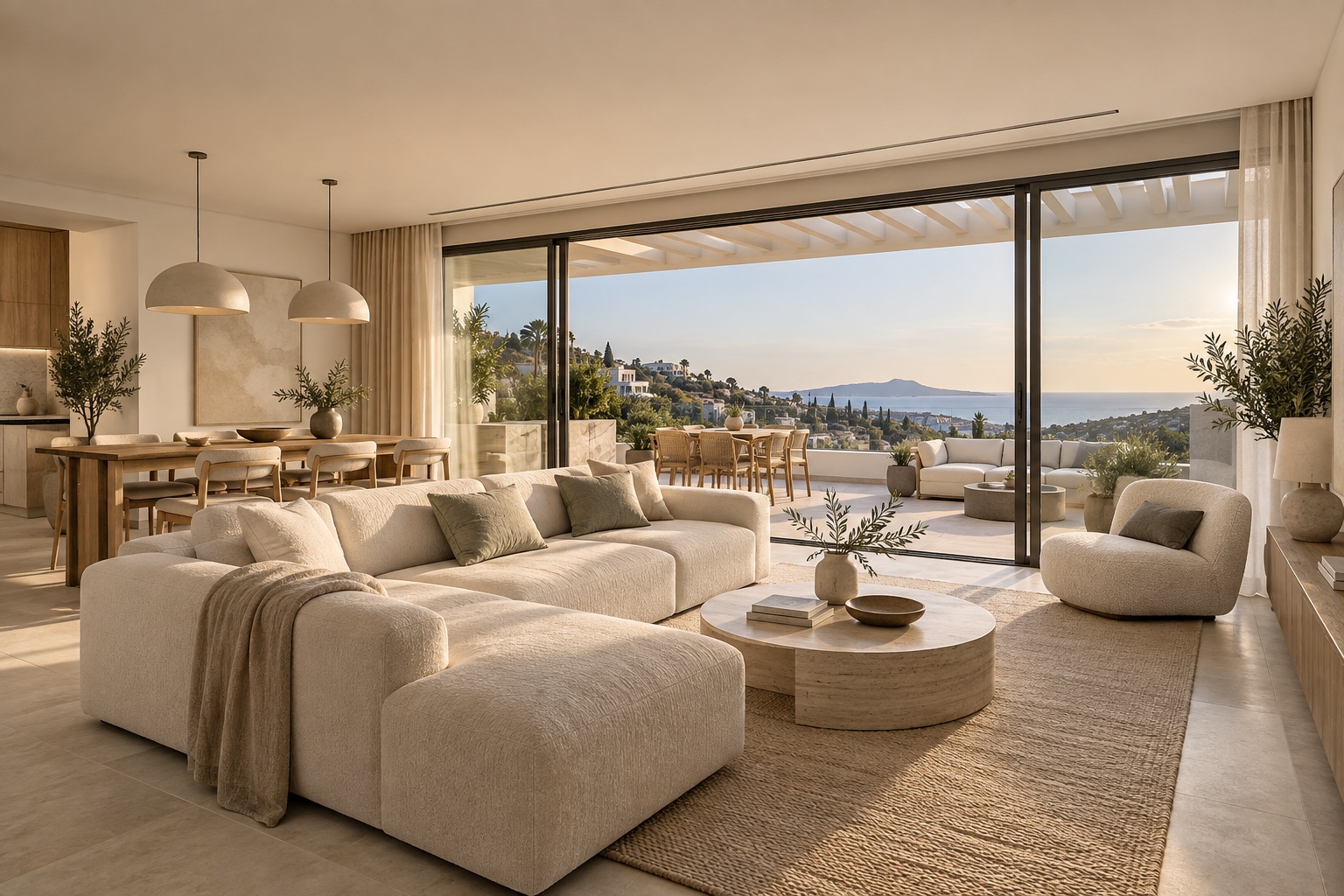Open living space with warm natural light