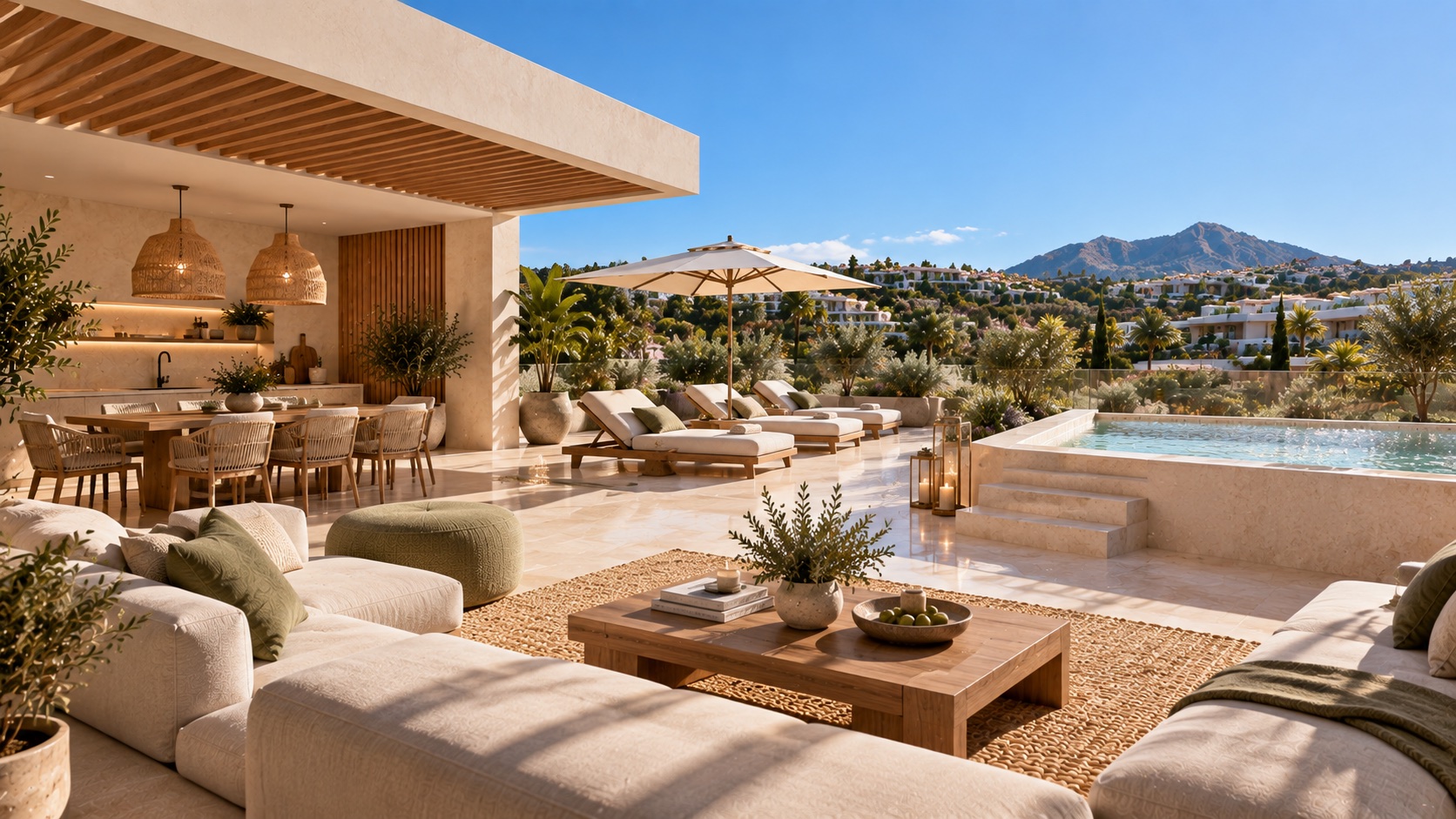 Penthouse solarium with outdoor dining and plunge pool