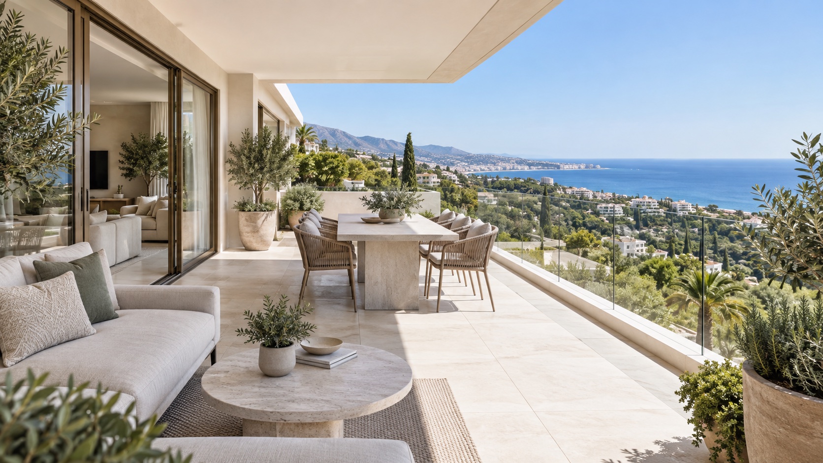 Illustrative private terrace and sea view